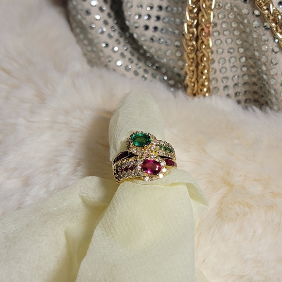 18 K ring with high-quality natural ruby, emerald, and diamonds. - Picture 3 of 6